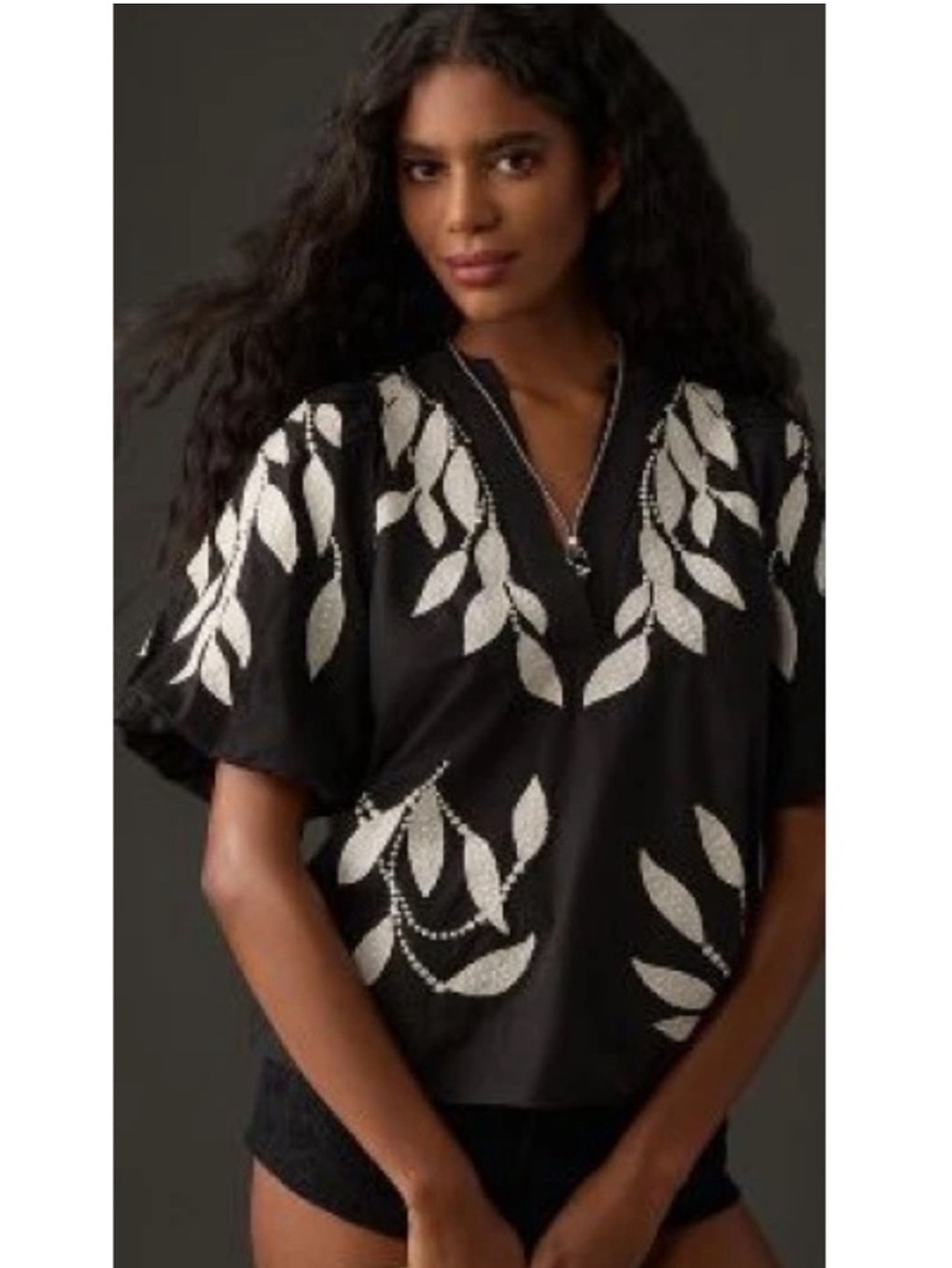 Anthropologie Puff Sleeve Embroidered Top